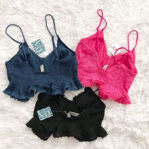 Free People Fleur De Lys Lace Crop Cami 3 Pair NWT - Picture 2 of 6